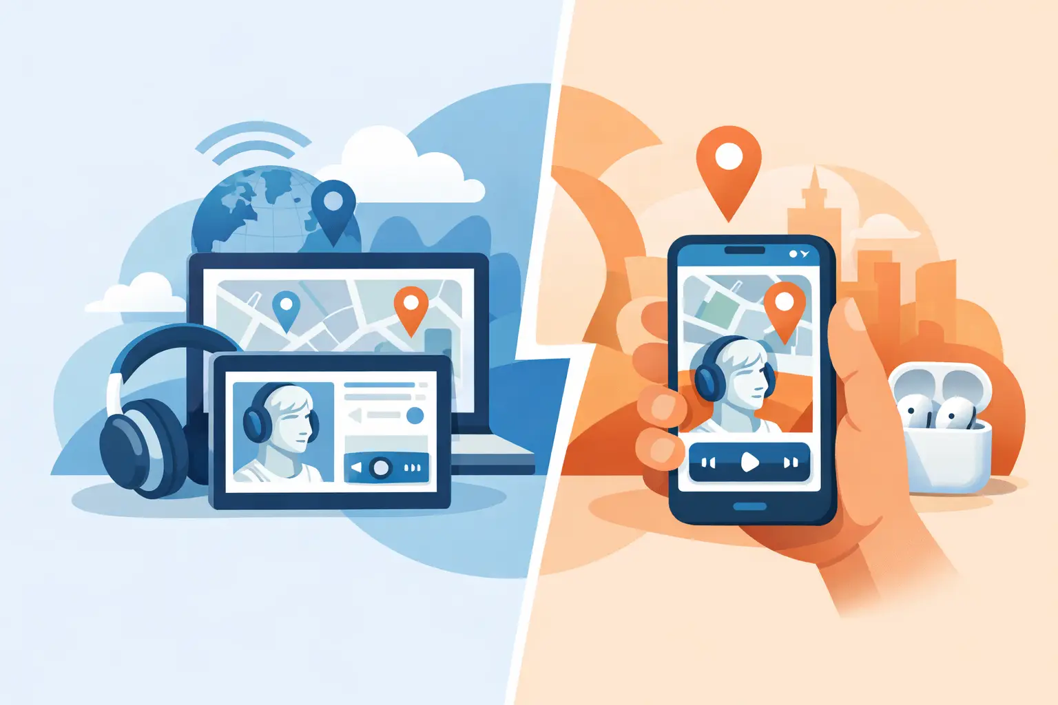 Illustration zum Thema „Audioguide-Web-App-Anwendung, was soll ich wählen“
