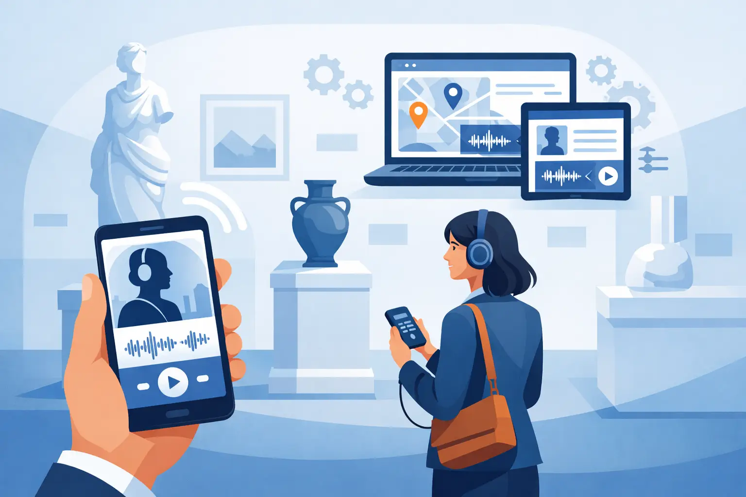 Ilustração associada ao tema “escolher o software adequado para guia de áudio do museu”