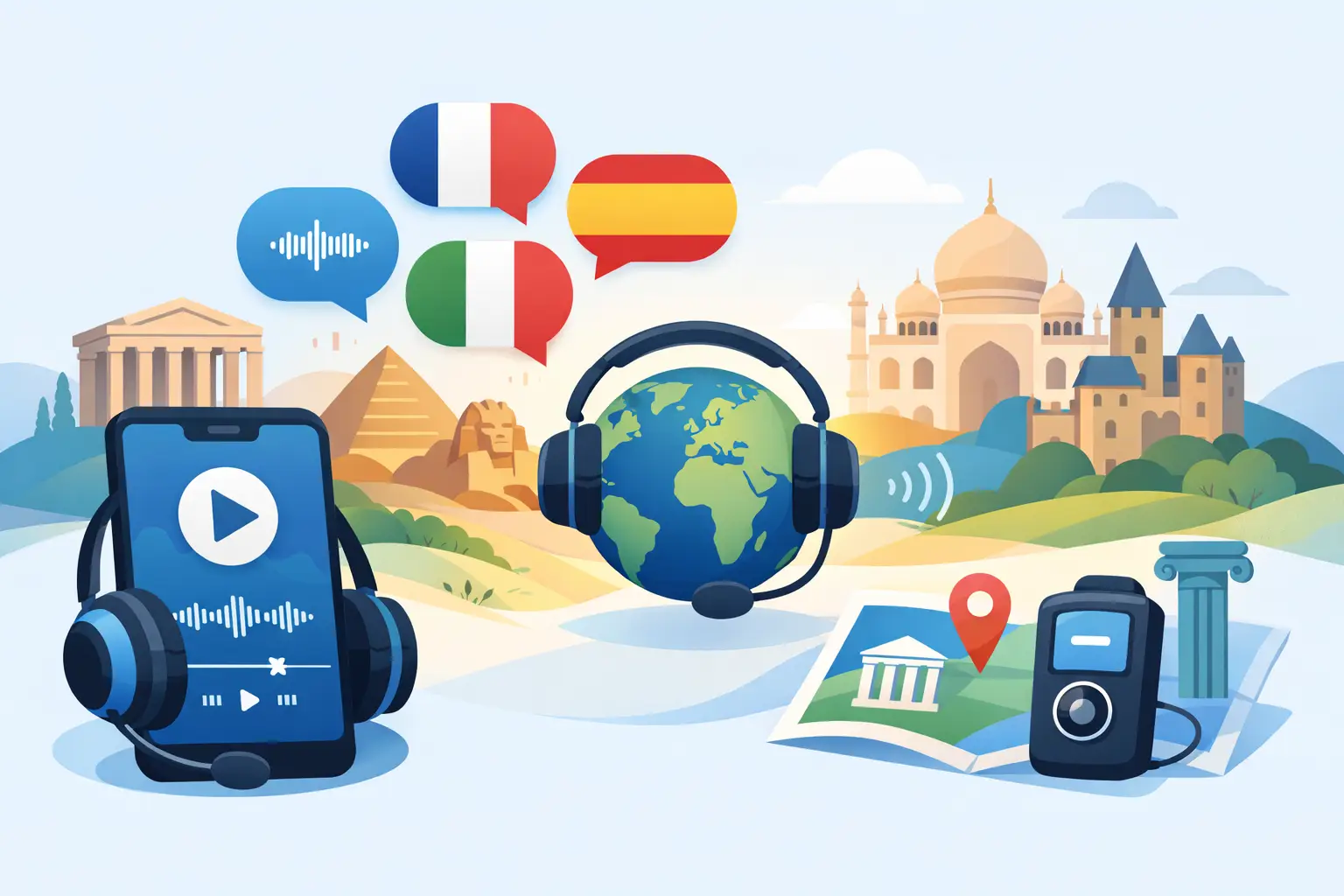 Illustration zum Thema „mehrsprachiger Heritage-Audioinhalt“