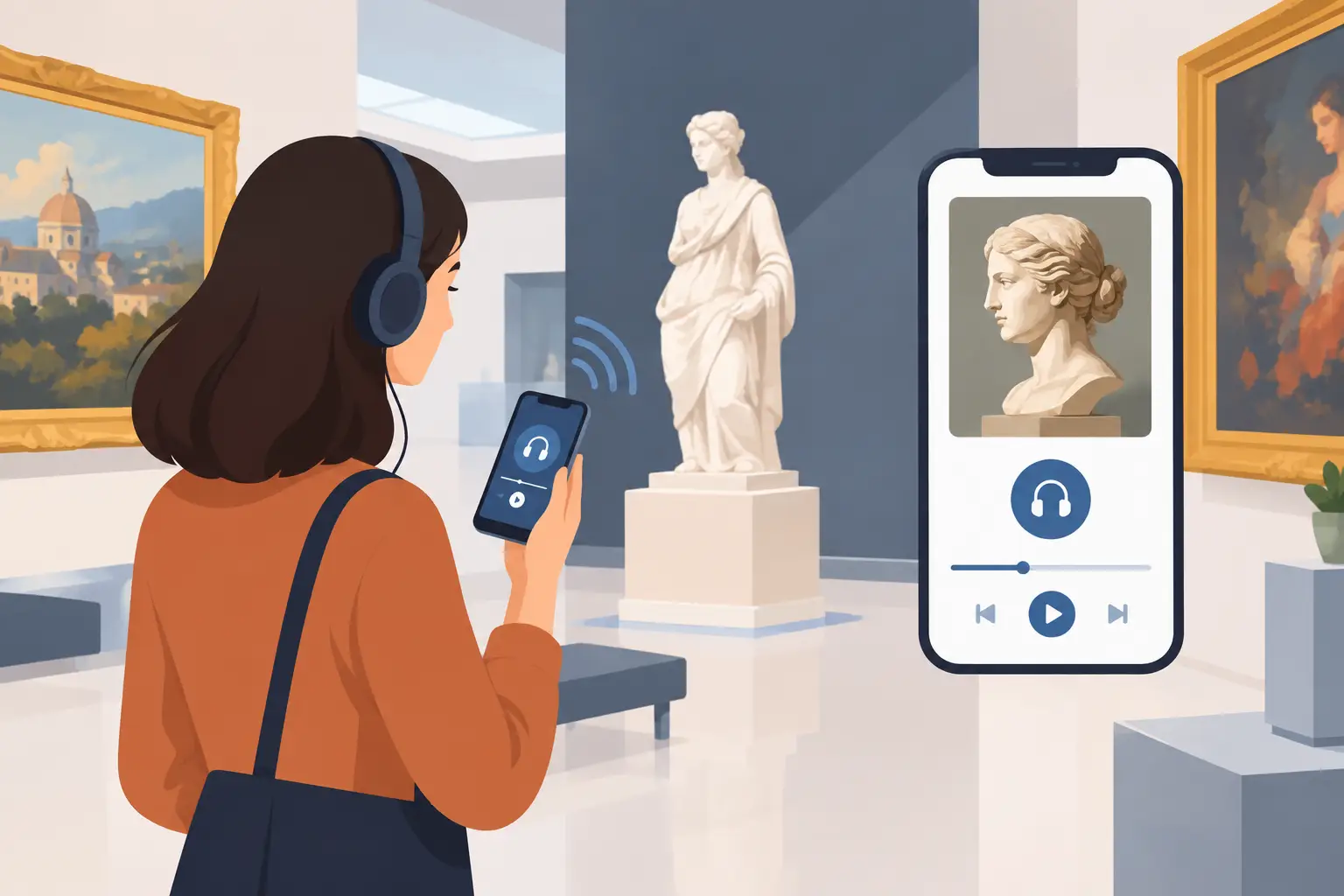 Illustration zur Auswahl einer Audioguide-App für Museen