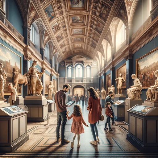 Groupe de personnes qui visitent une ville futuriste