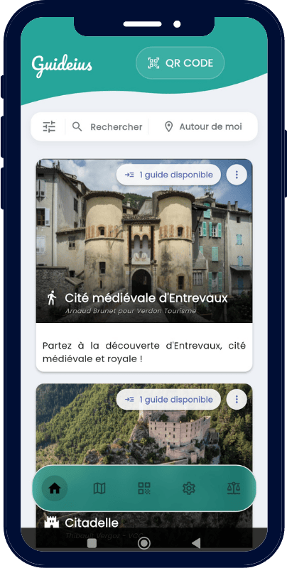 Schermata dell'app Guideius su smartphone per una visita audioguidata