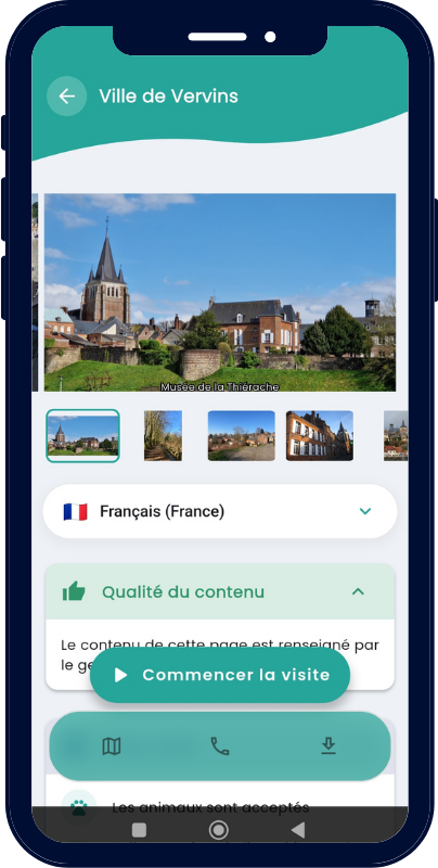 Interfaccia Guideius con contenuto di visita e navigazione su smartphone